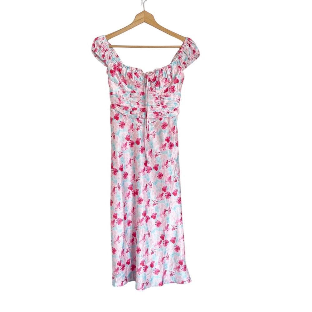 Who I Am Floral Pink Satin Summer Midi Dress size size 6